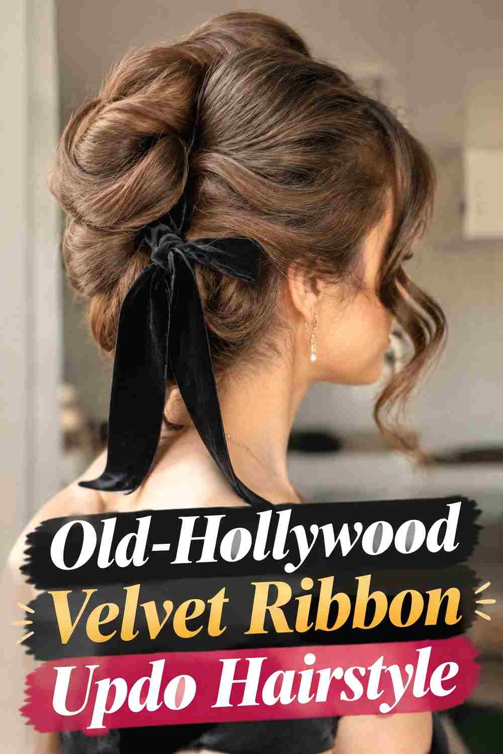 16. Old Hollywood Velvet Ribbon Updo Hairstyle