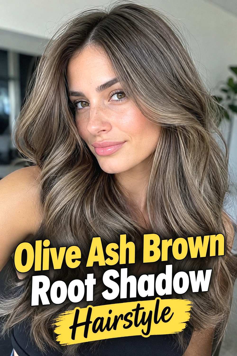 12. Olive Ash Brown Root Shadow Hairstyle