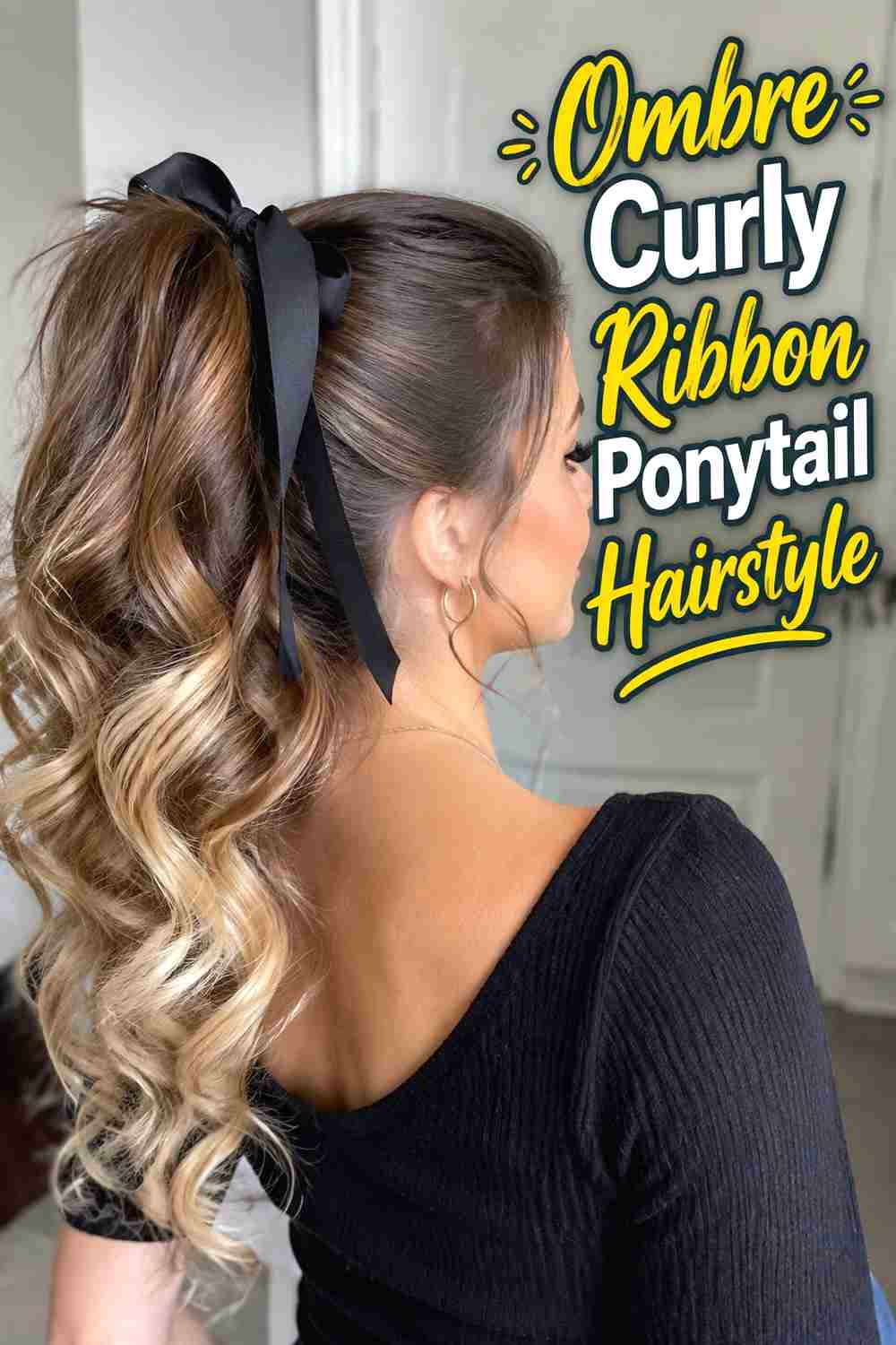 16. Ombre Curly Ribbon Ponytail Hairstyle
