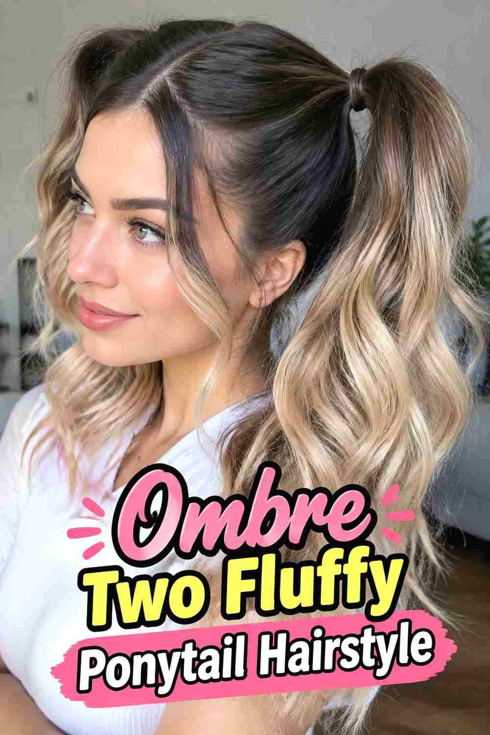 16. Ombre Two Fluffy Ponytail Hairstyle