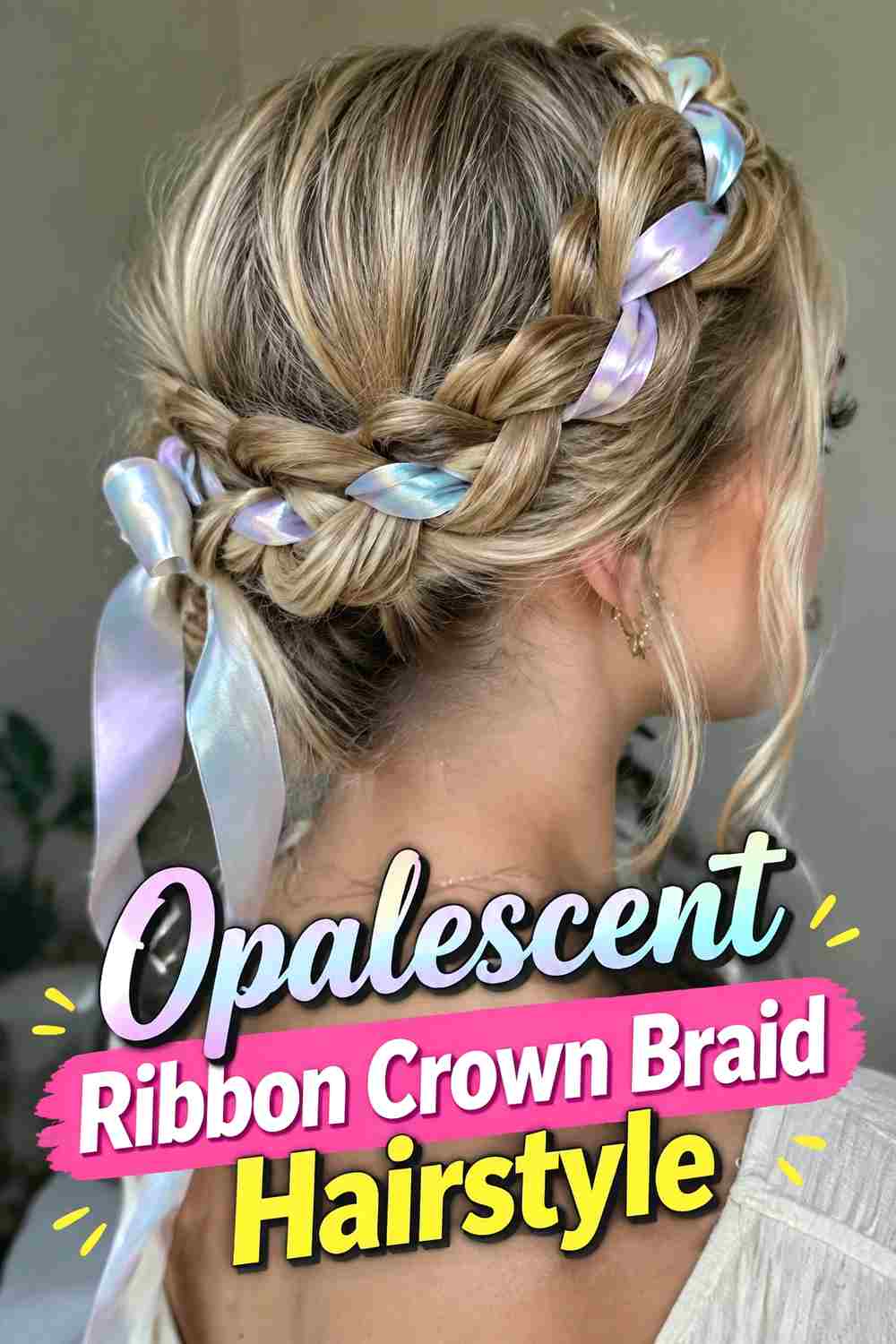 3. Opalescent Ribbon Crown Braid Hairstyle