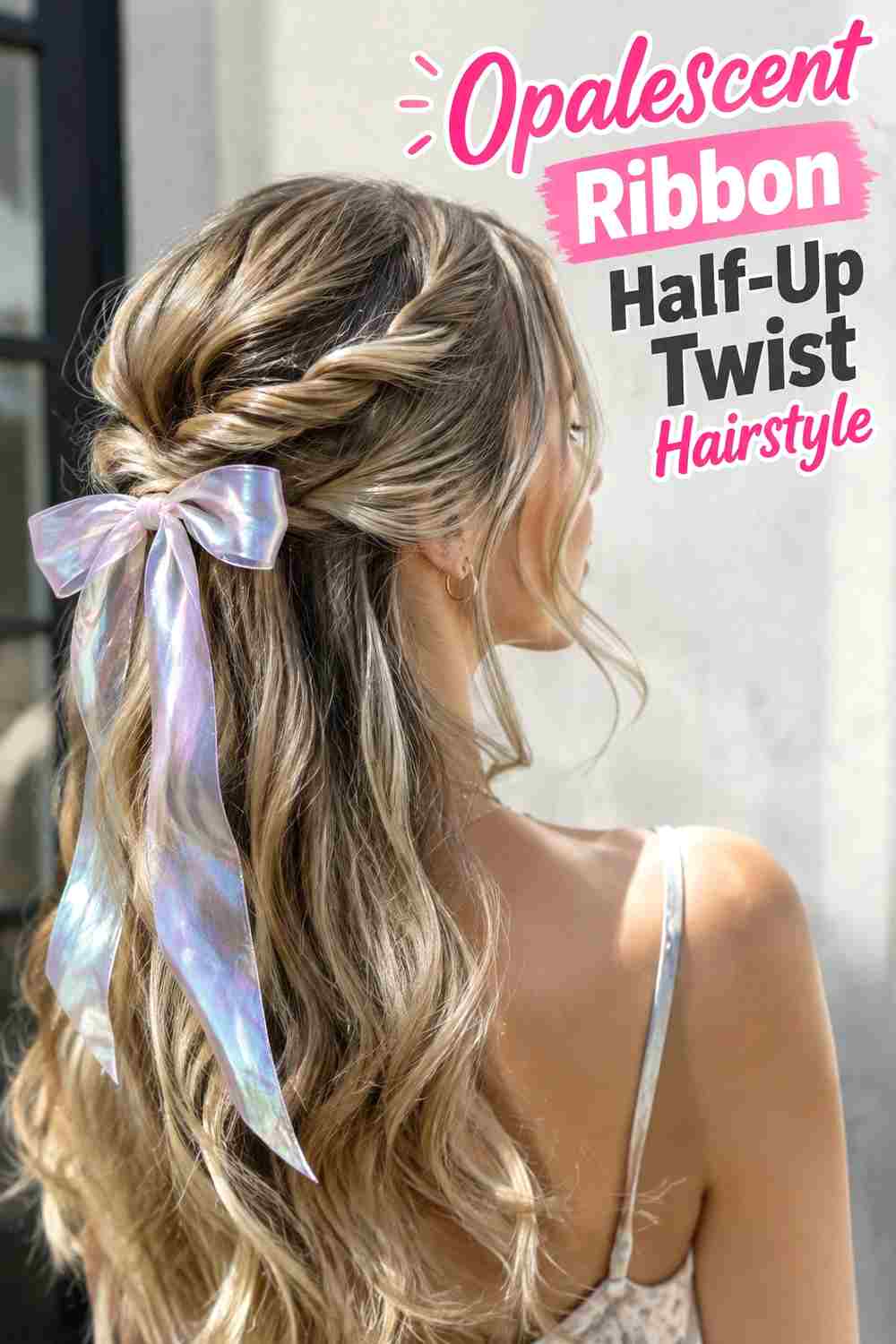 4. Opalescent Ribbon Half Up Twist Hairstyle