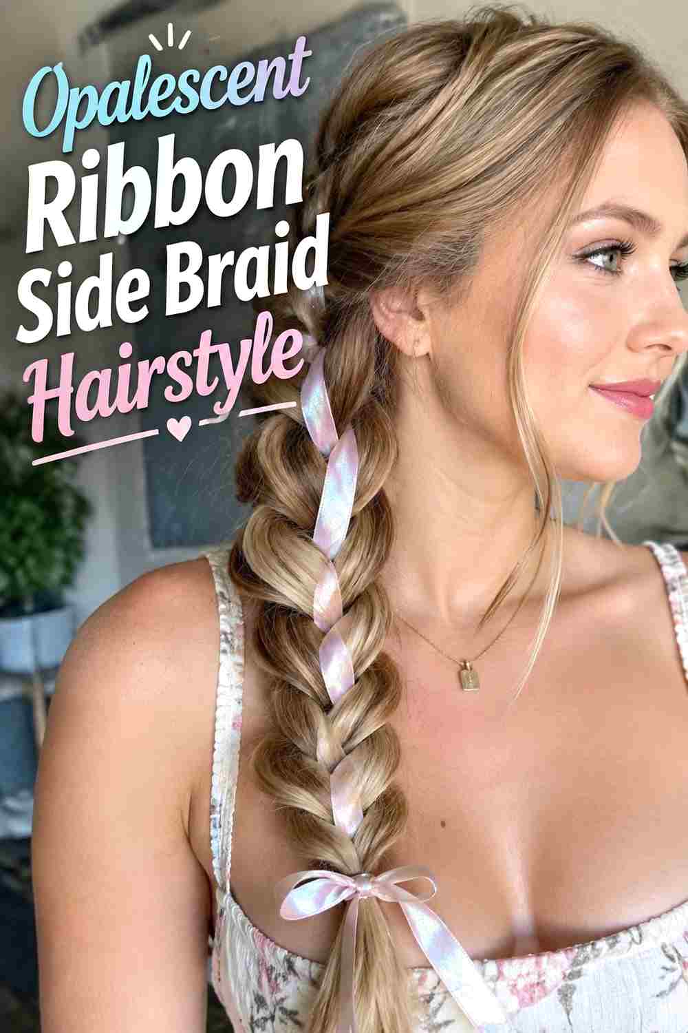 12. Opalescent Ribbon Side Braid Hairstyle