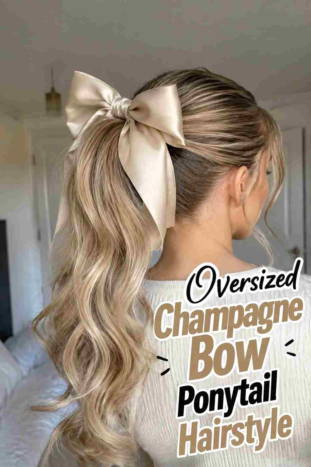 9. Oversized Champagne Bow Ponytail Hairstyle