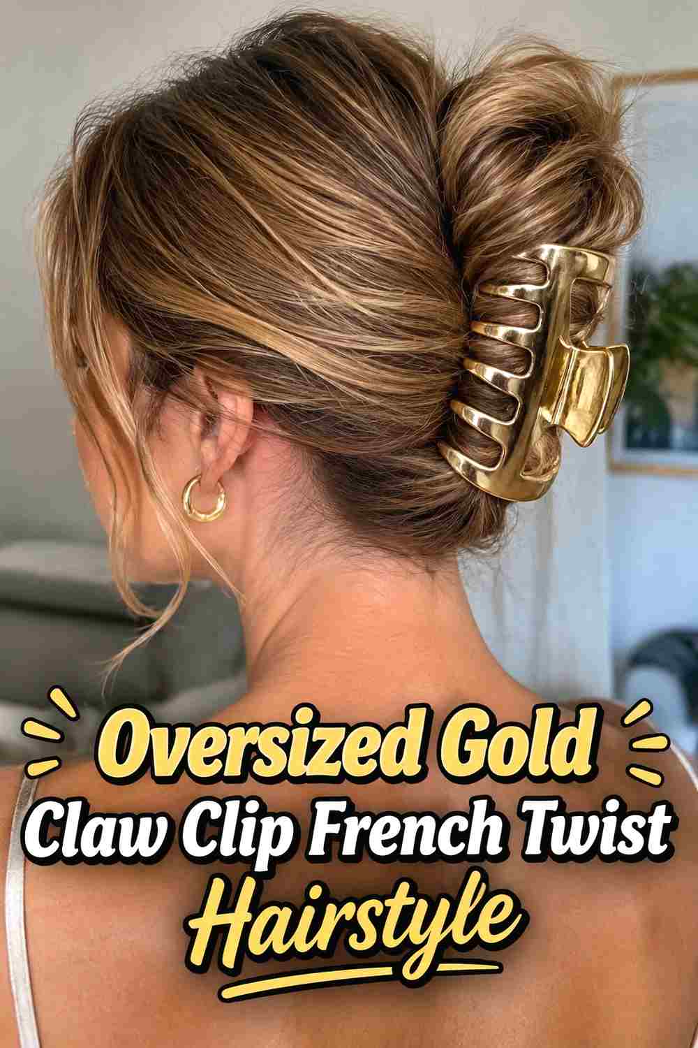 11. Oversized Gold Claw Clip French Twist Hairstyle