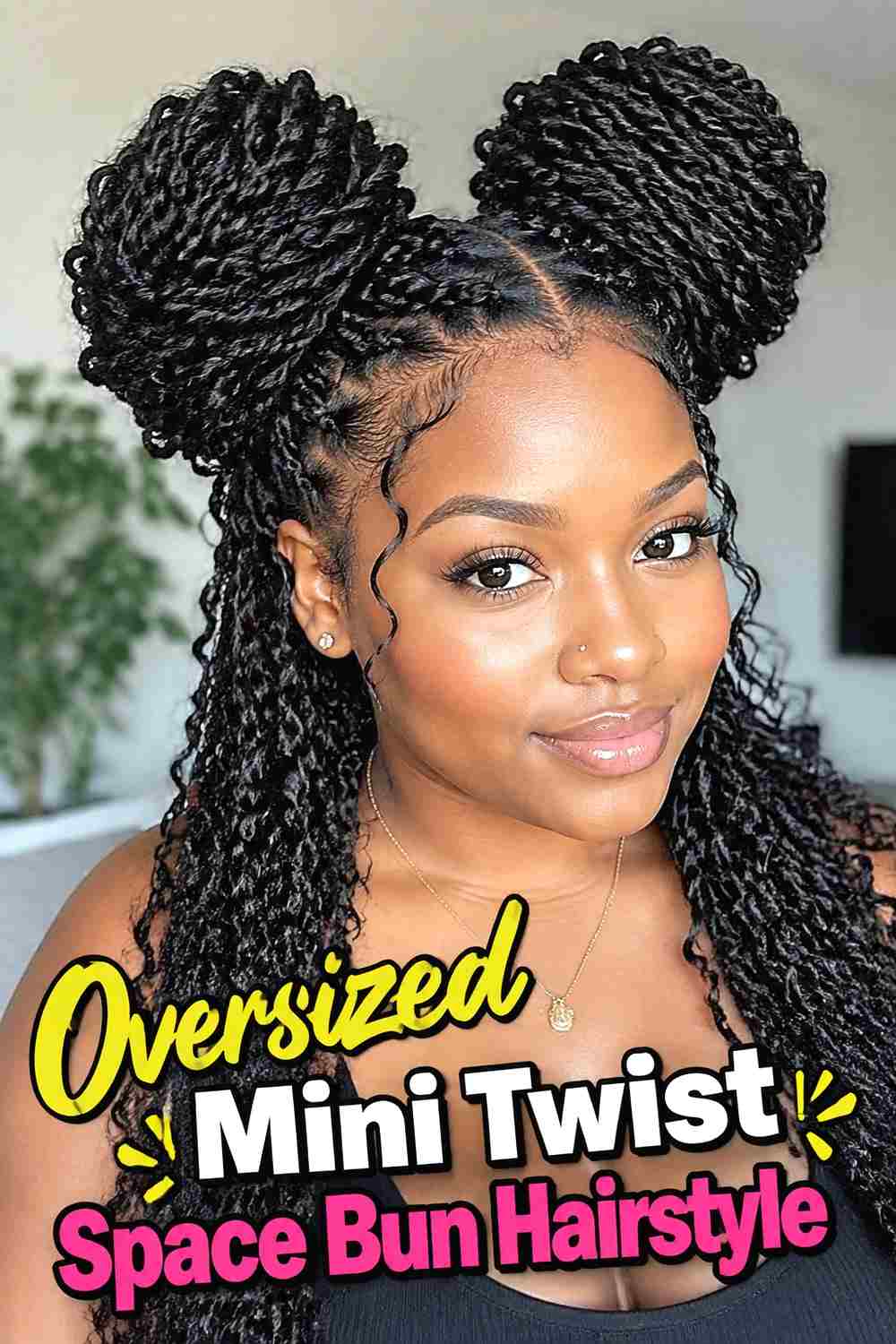 5. Oversized Mini Twist Space Bun Hairstyle