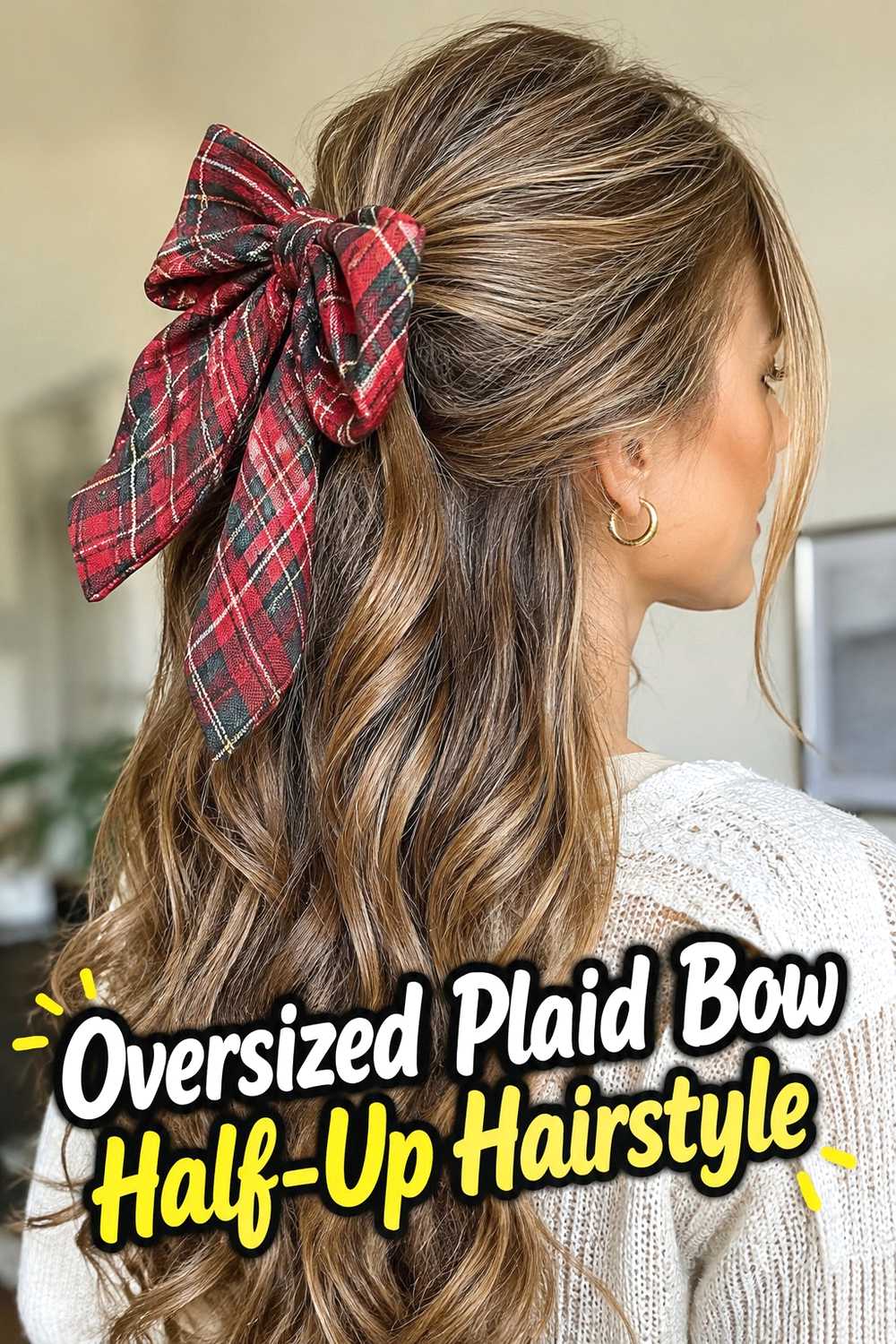 13. Oversized Plaid Bow Half Up Hairstyle