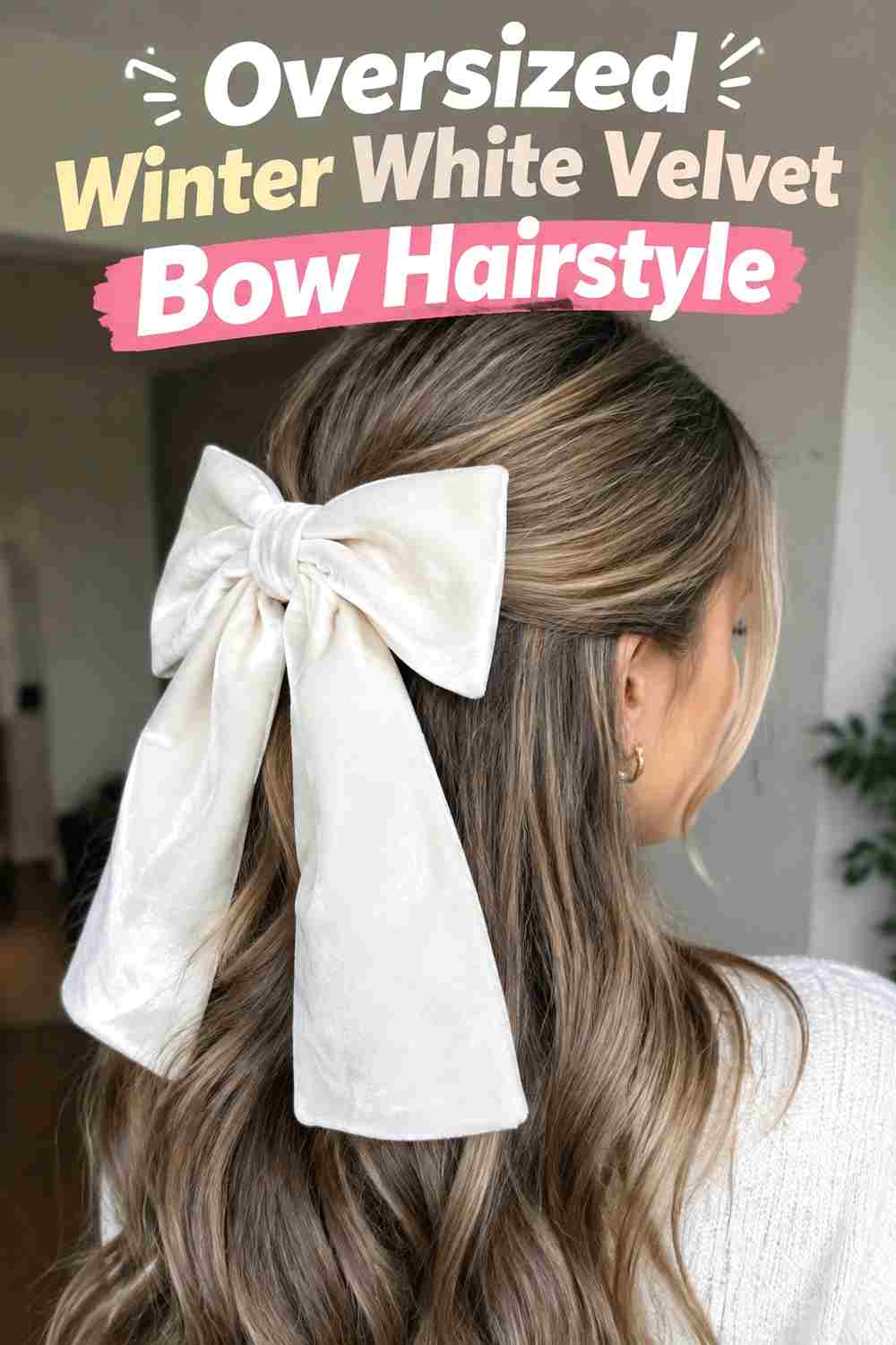 15. Oversized Winter White Velvet Bow Hairstyle
