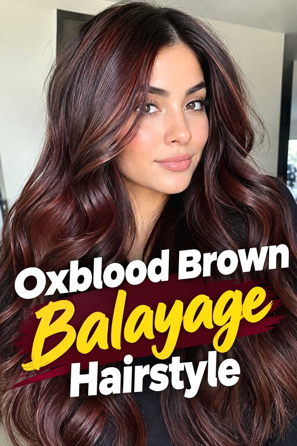 2. Oxblood Brown Balayage Hairstyle