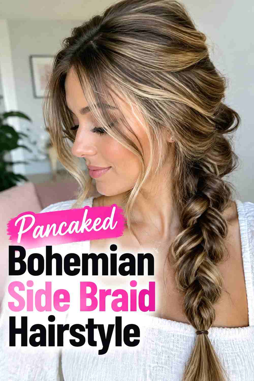 4. Pancaked Bohemian Side Braid Hairstyle