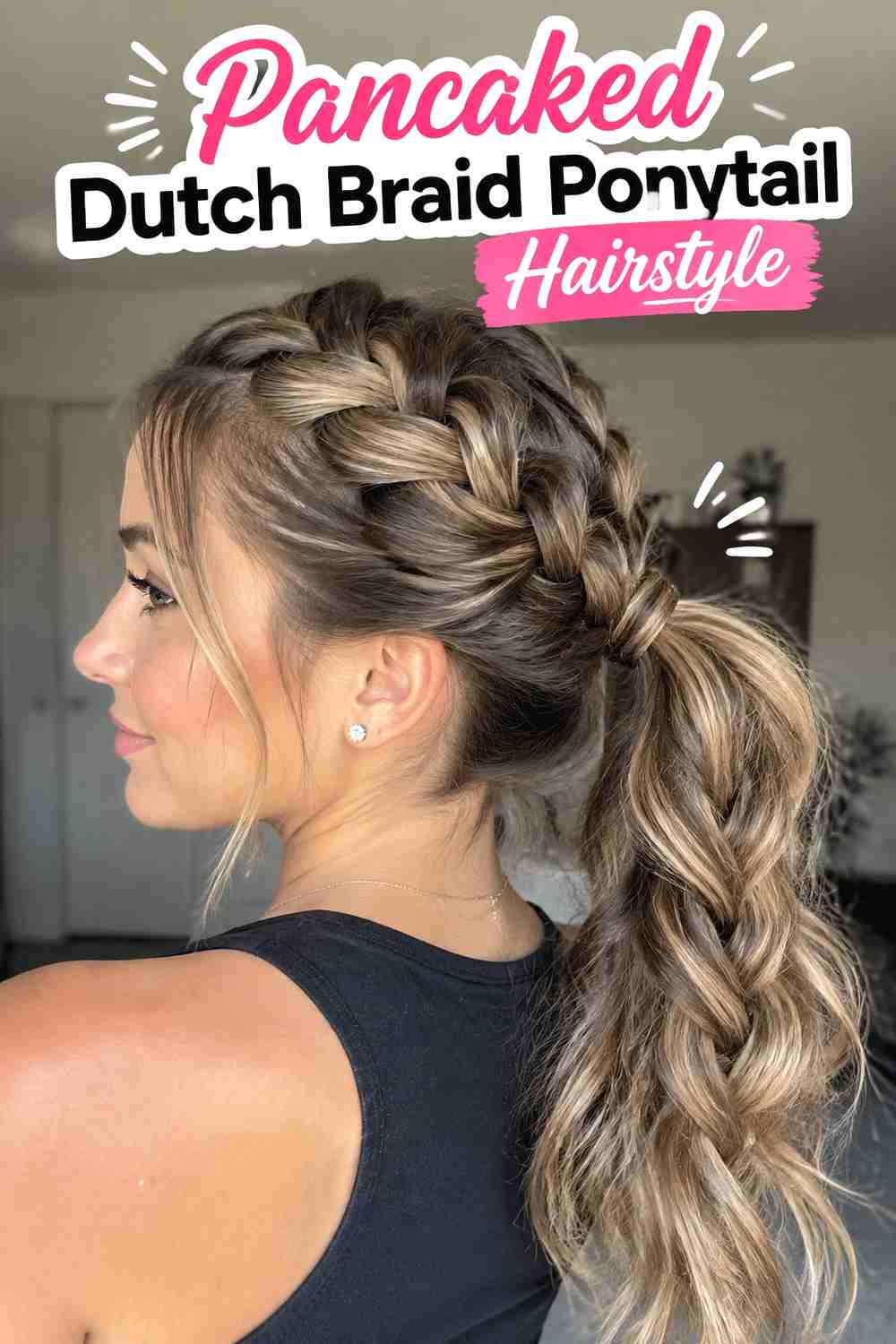 6. Pancaked Dutch Braid Ponytail Hairstyle