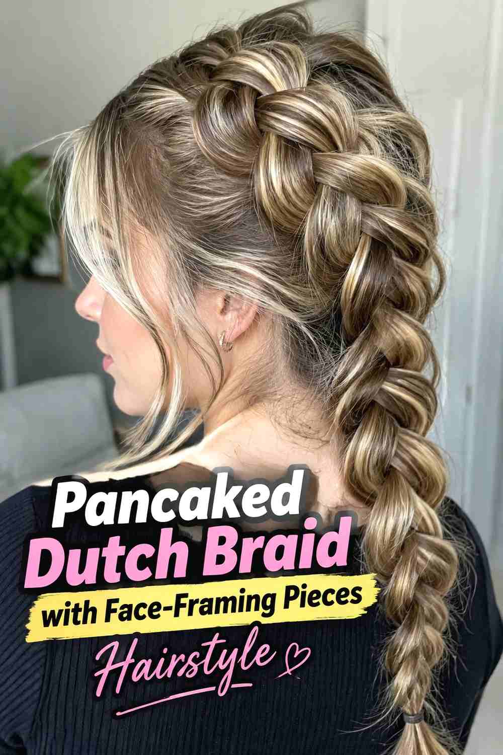 9. Pancaked Dutch Braid With Face Framing Pieces Hairstyle