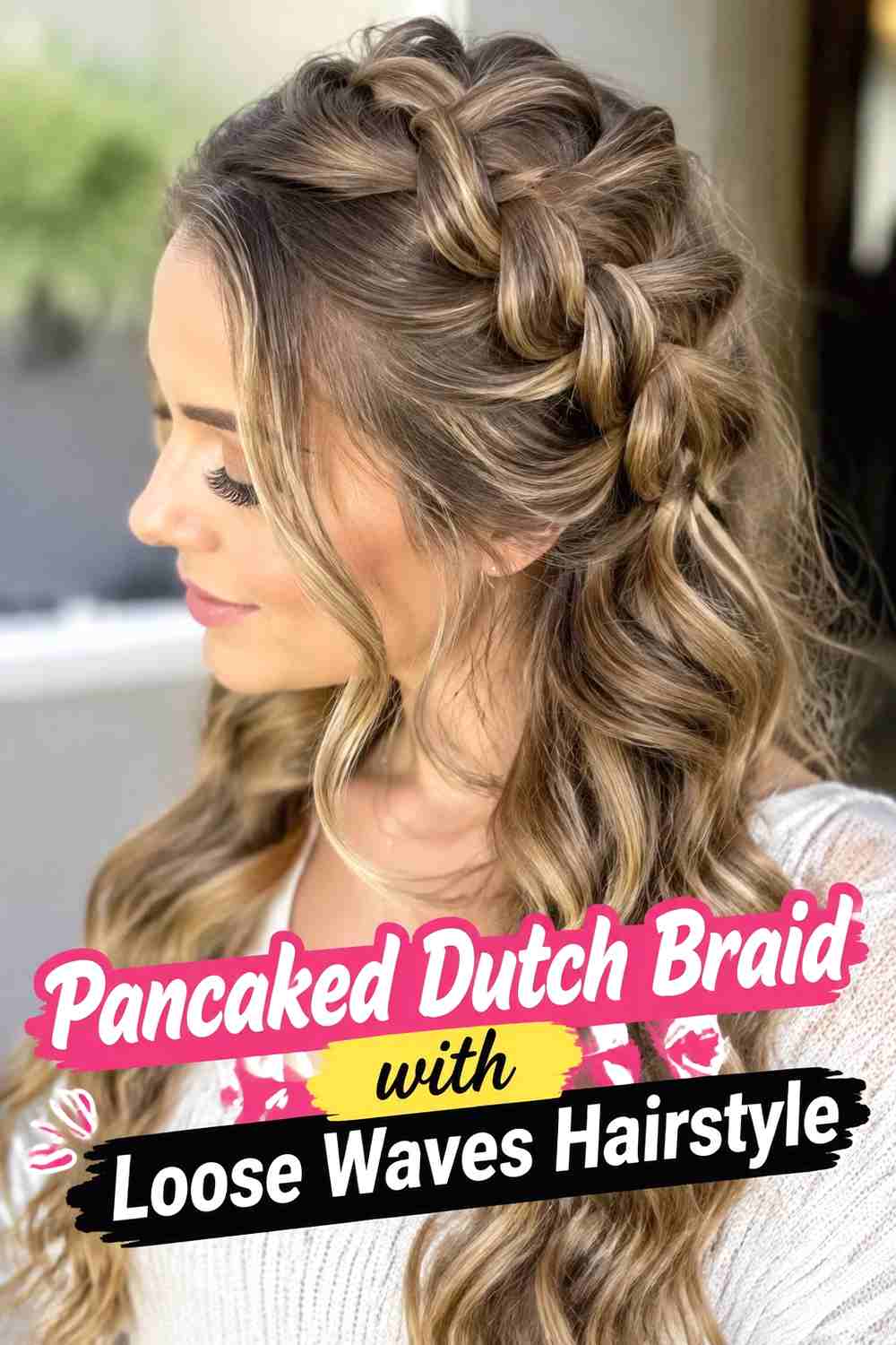 8. Pancaked Dutch Braid With Loose Waves Hairstyle
