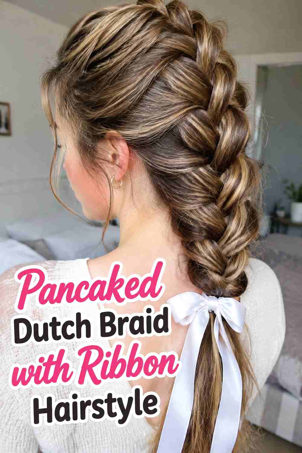 10. Pancaked Dutch Braid With Ribbon Hairstyle