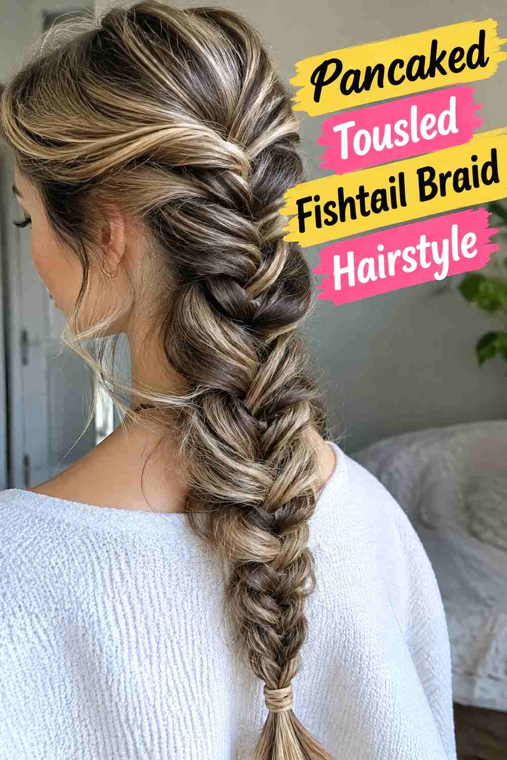 4. Pancaked Tousled Fishtail Braid Hairstyle