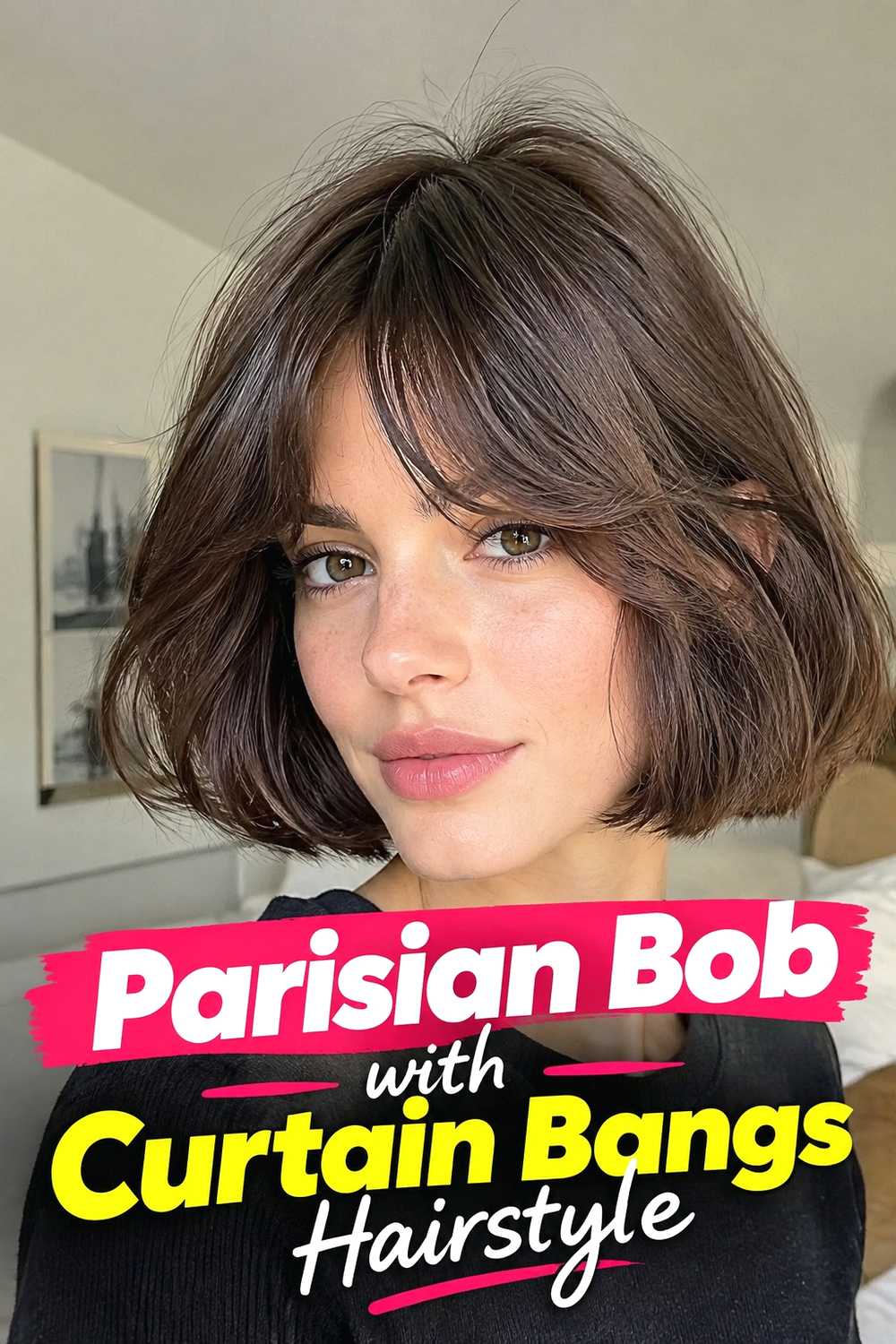 4. Parisian Bob With Curtain Bangs Hairstyle