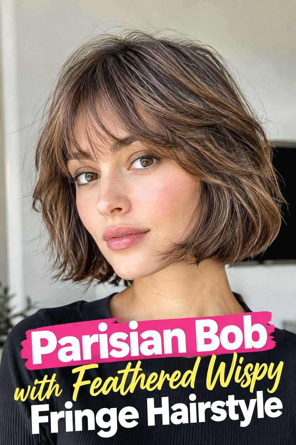 10. Parisian Bob With Feathered Wispy Fringe Hairstyle