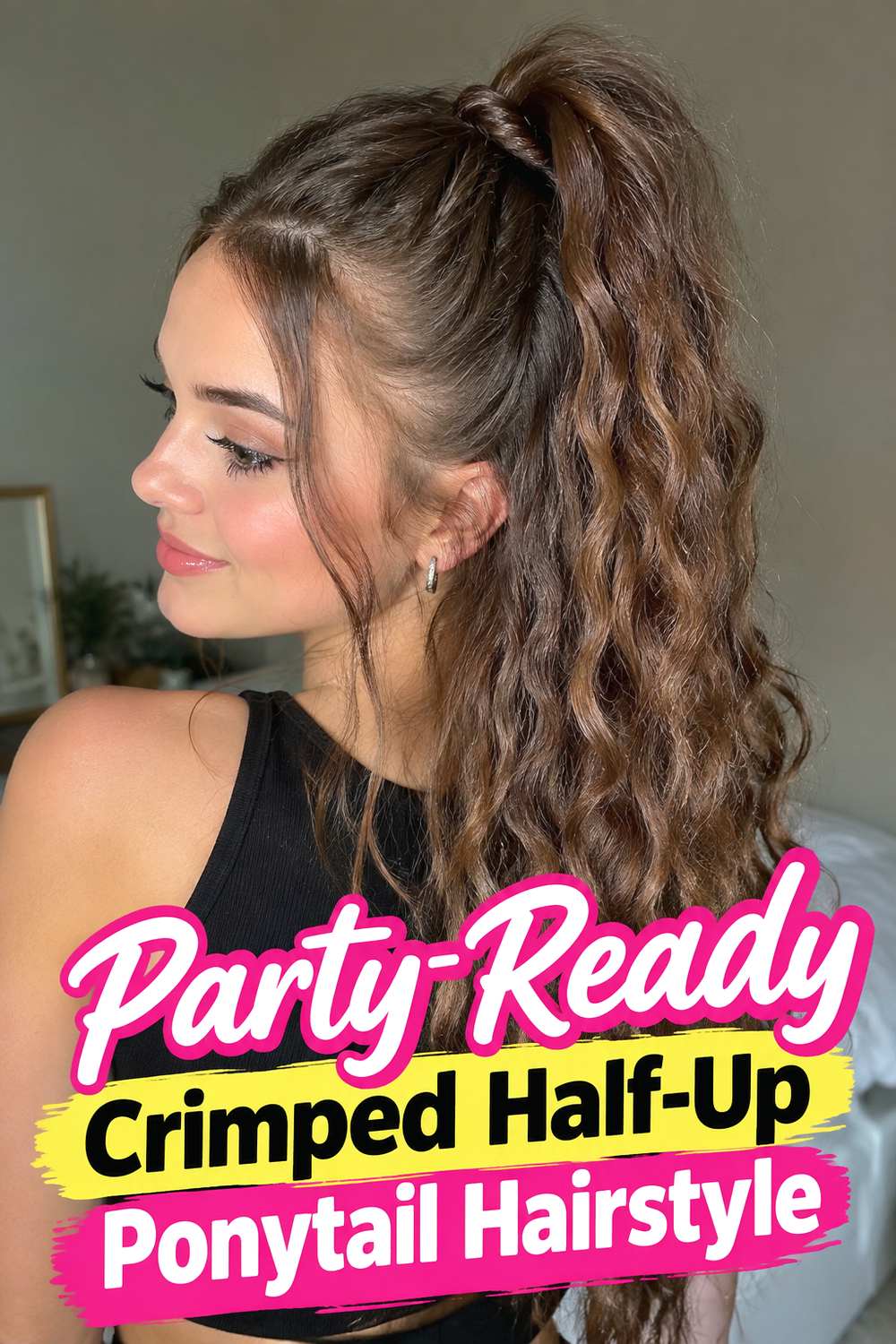 Party-Ready Crimped Half-Up Ponytail Hairstyle