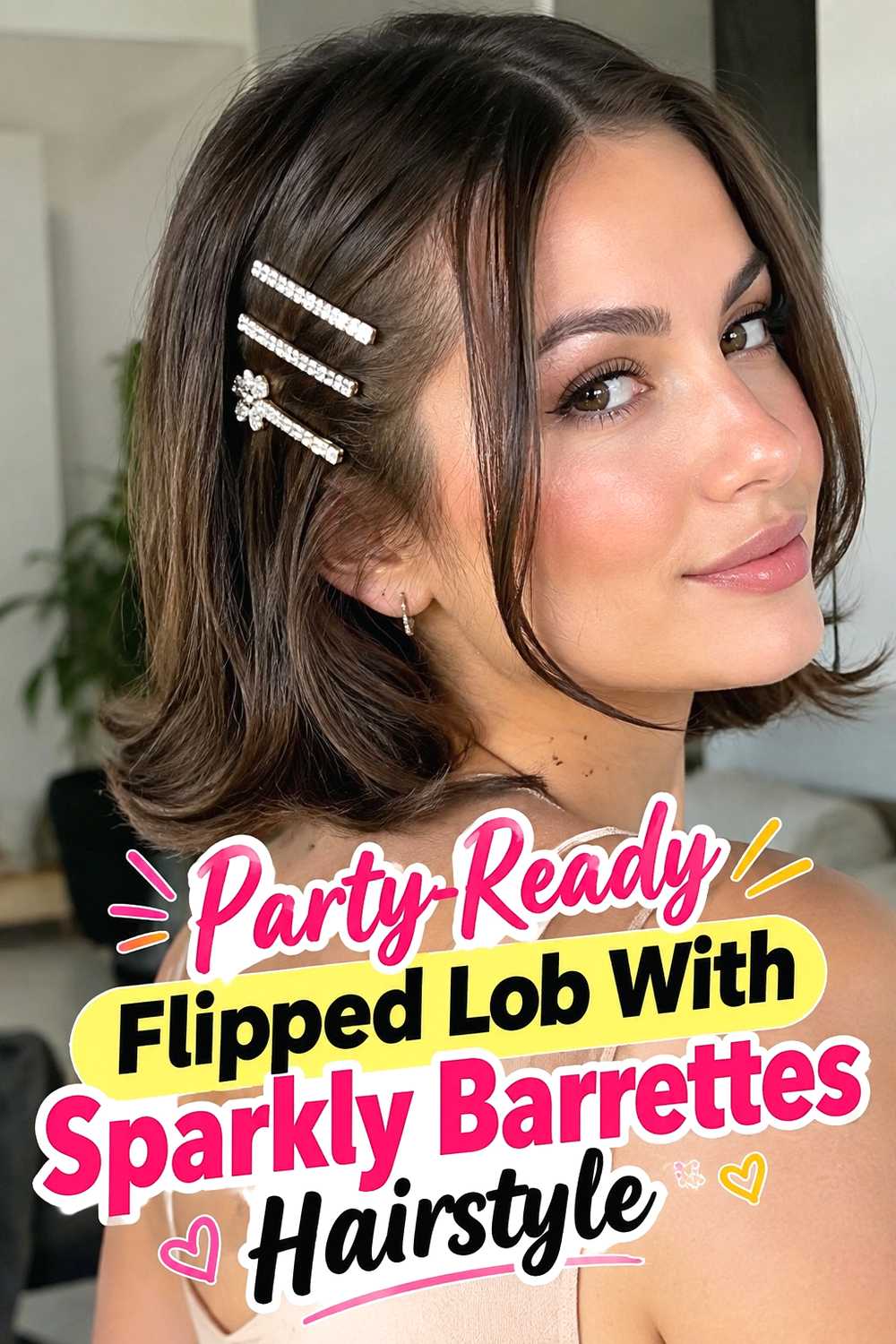 16. Party Ready Flipped Lob With Sparkly Barrettes Hairstyle