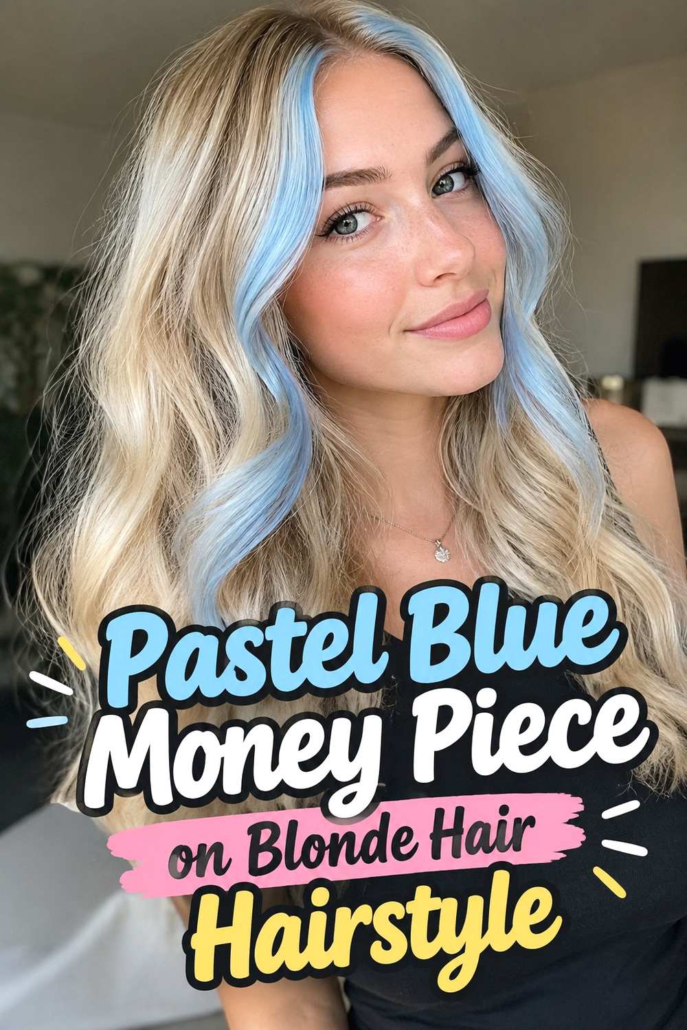 4. Pastel Blue Money Piece On Blonde Hair Hairstyle