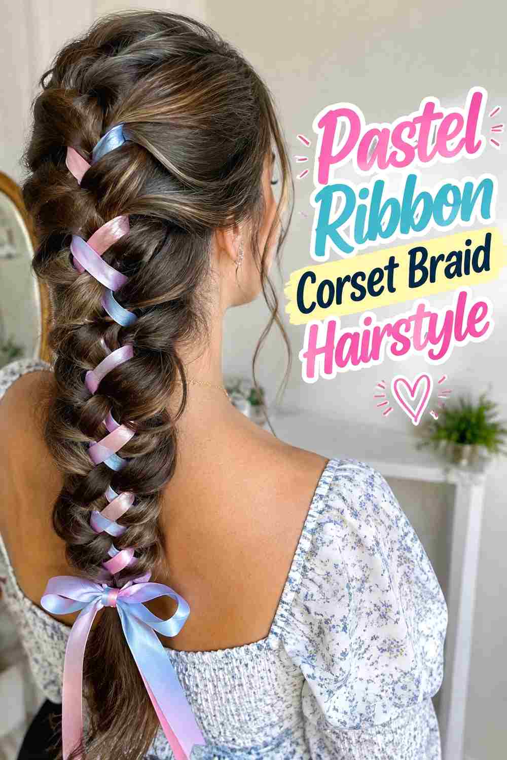 12. Pastel Ribbon Corset Braid Hairstyle