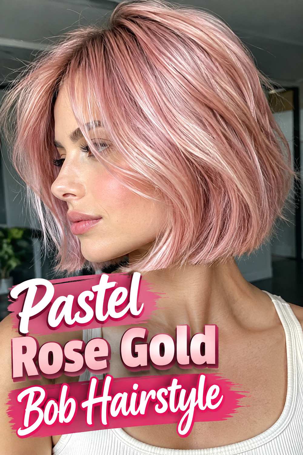 9. Pastel Rose Gold Bob Hairstyle