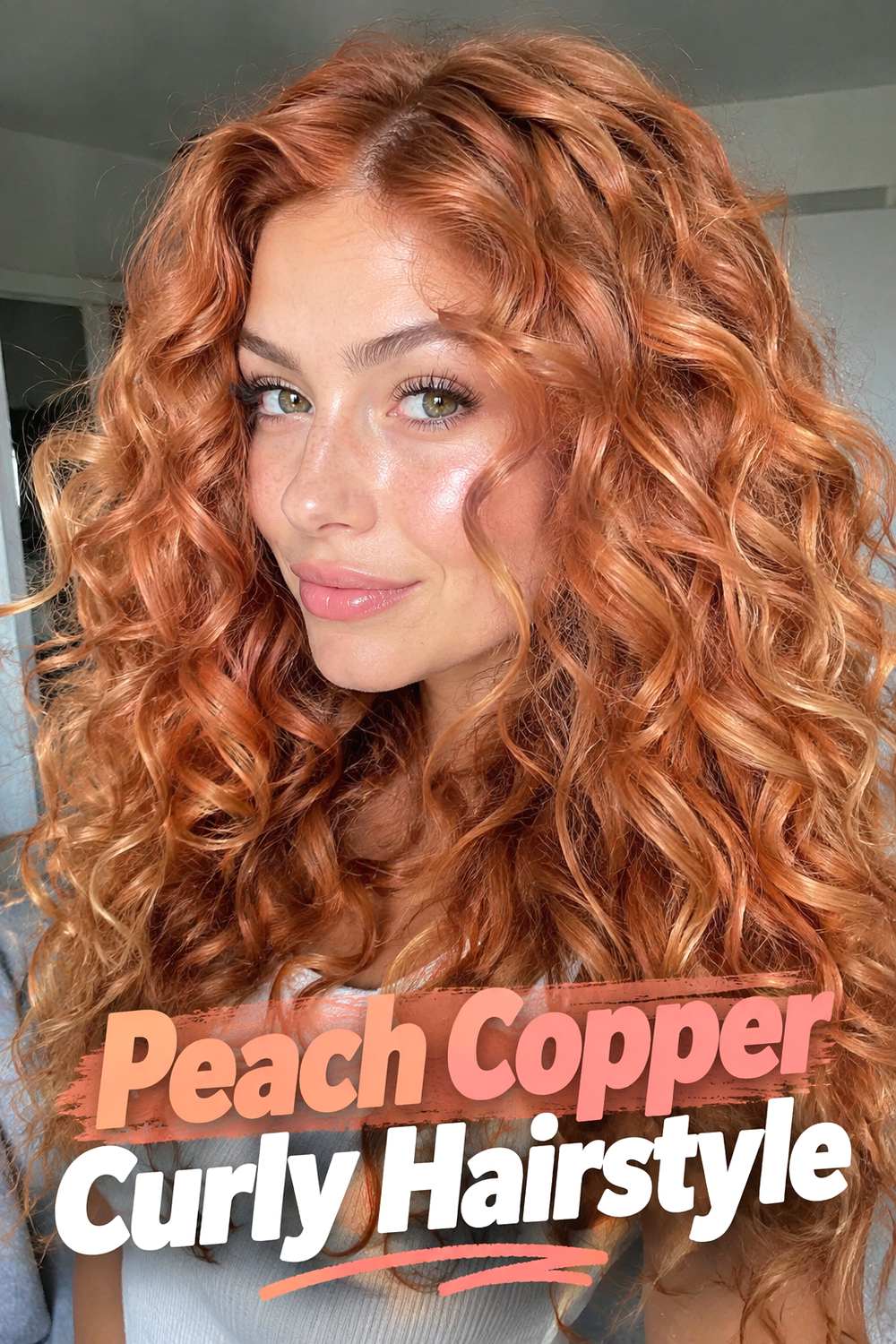Peach Copper Curly Hairstyle