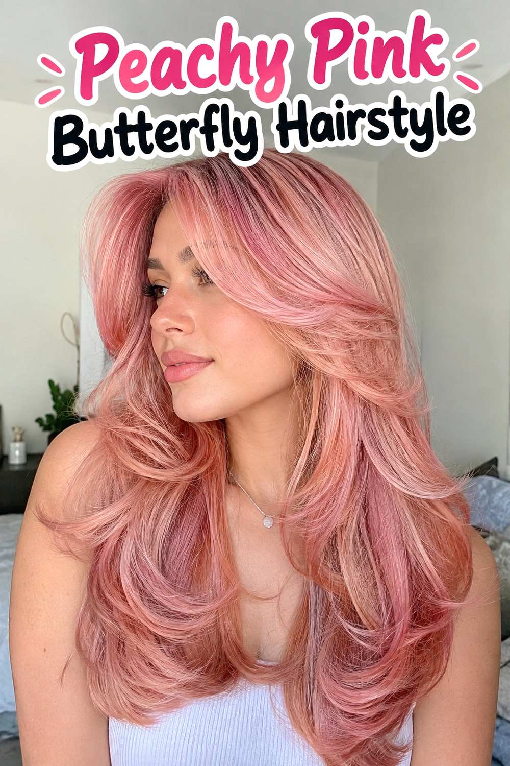 17. Peachy Pink Butterfly Hairstyle