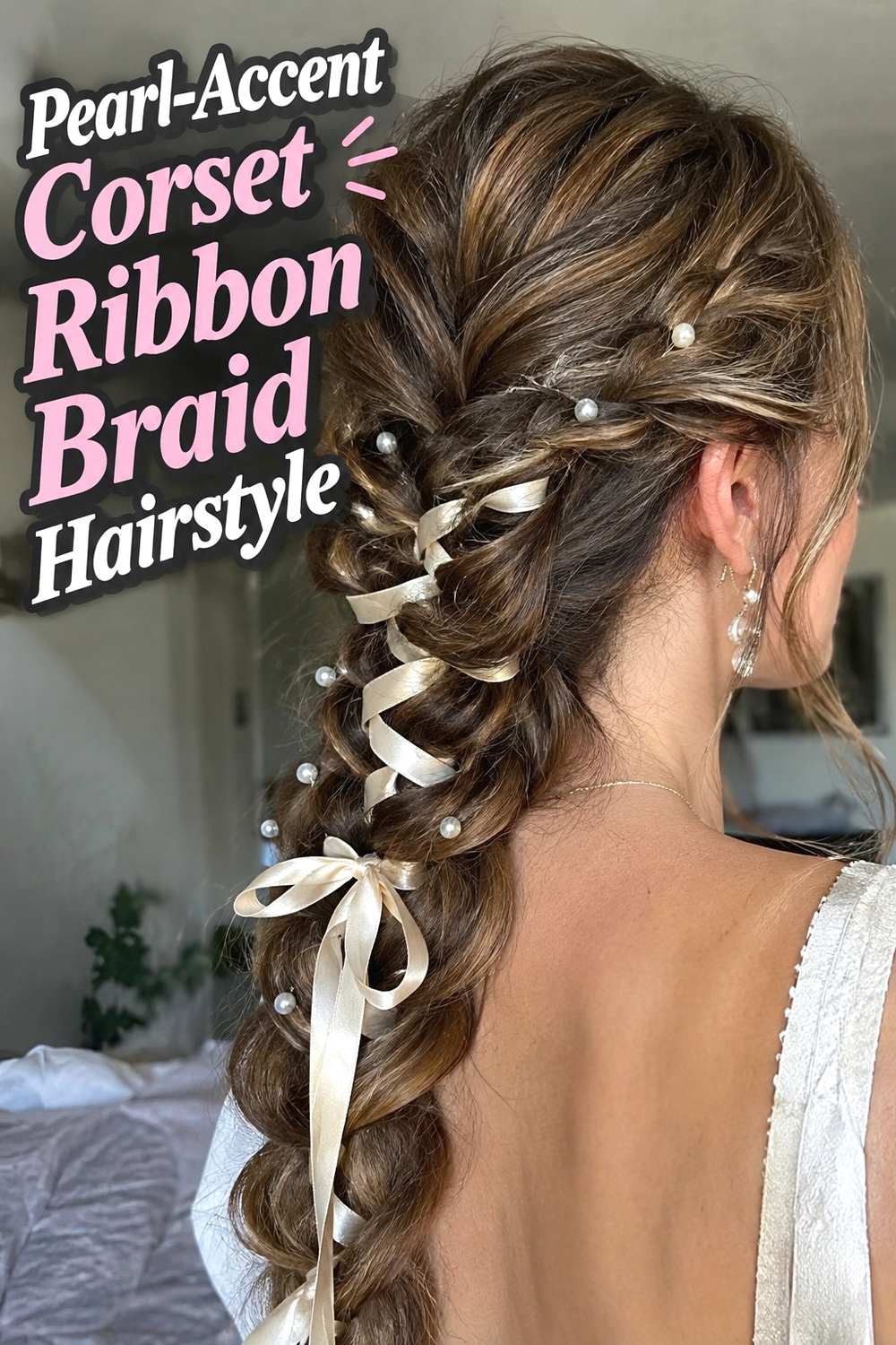13. Pearl Accent Corset Ribbon Braid Hairstyle