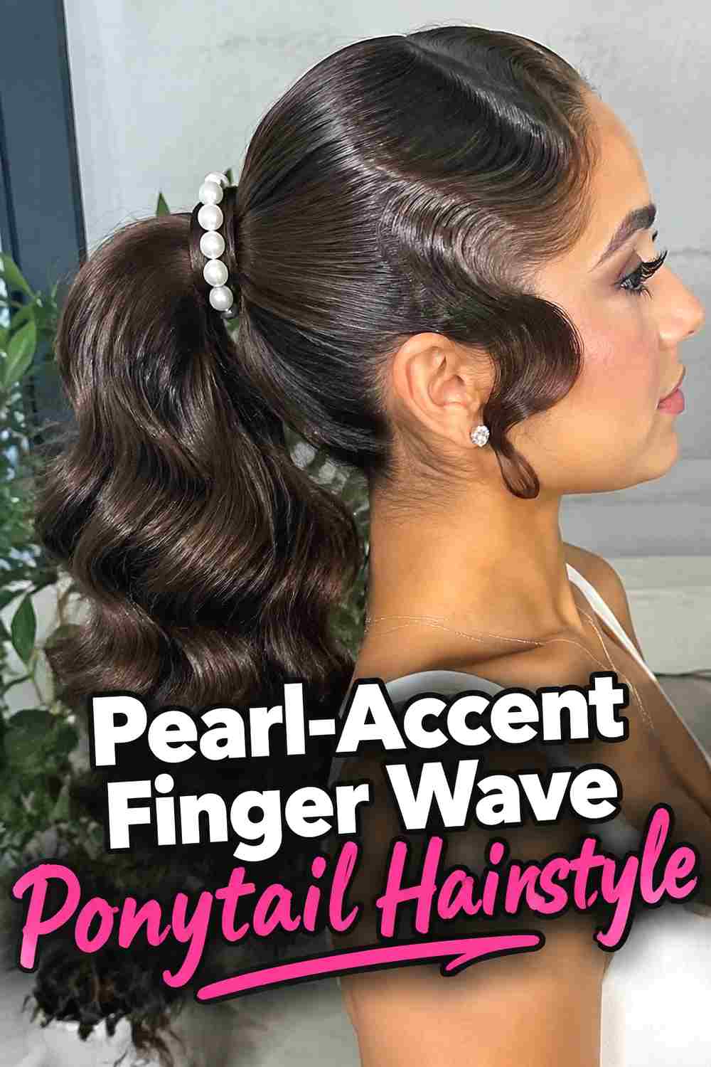 8. Pearl Accent Finger Wave Ponytail Hairstyle
