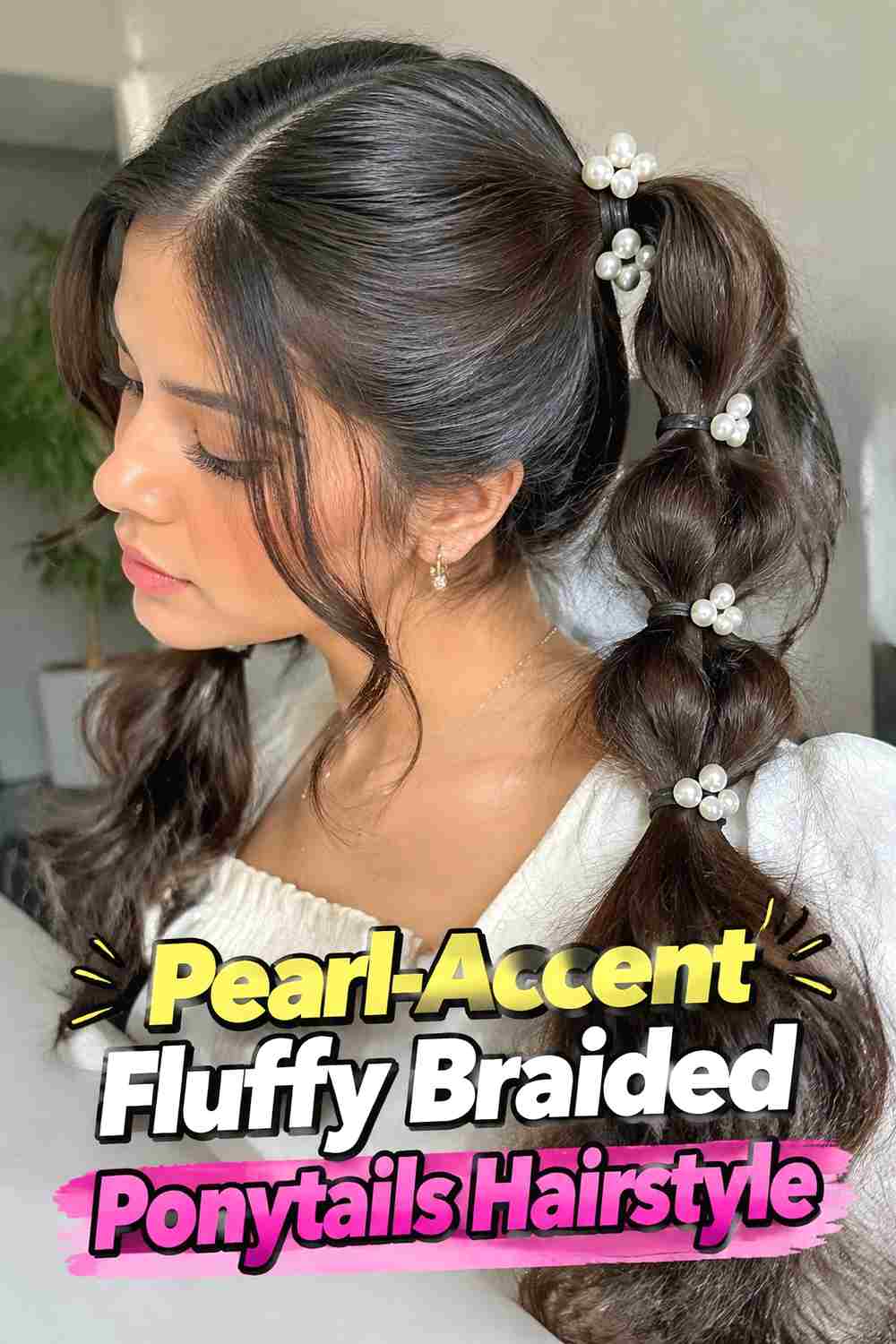 16. Pearl Accent Fluffy Braided Ponytails Hairstyle