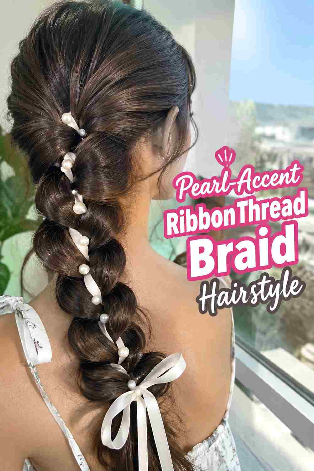 14. Pearl Accent Ribbon Thread Braid Hairstyle