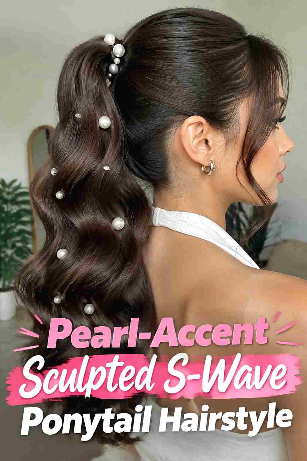 15. Pearl Accent Sculpted S Wave Ponytail Hairstyle