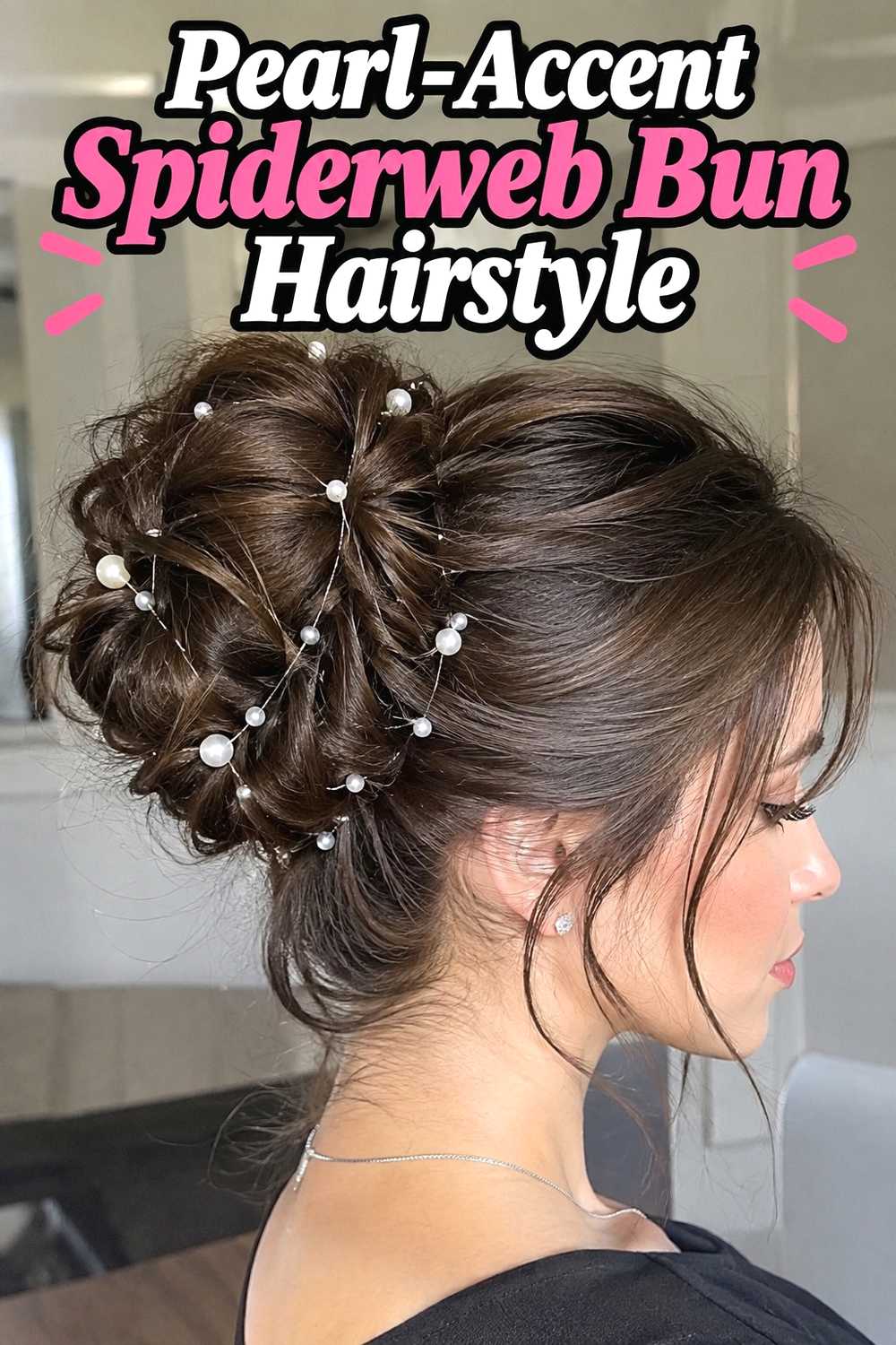 15. Pearl Accent Spiderweb Bun Hairstyle