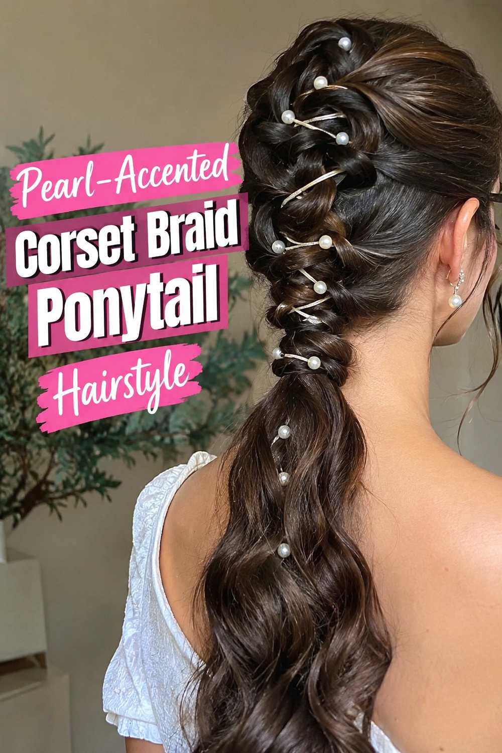14. Pearl Accented Corset Braid Ponytail Hairstyle