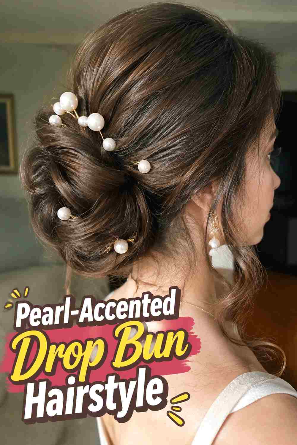 15. Pearl Accented Drop Bun Hairstyle