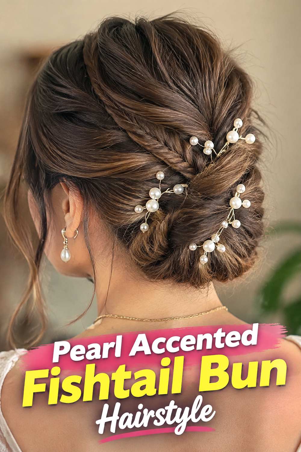 Pearl Accented Fishtail Bun Hairstyle