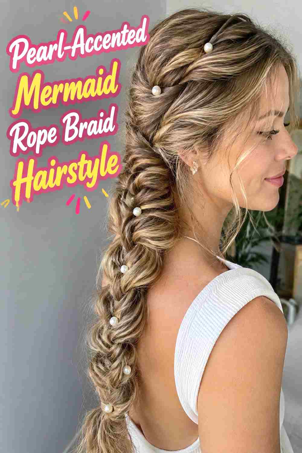 7. Pearl Accented Mermaid Rope Braid Hairstyle
