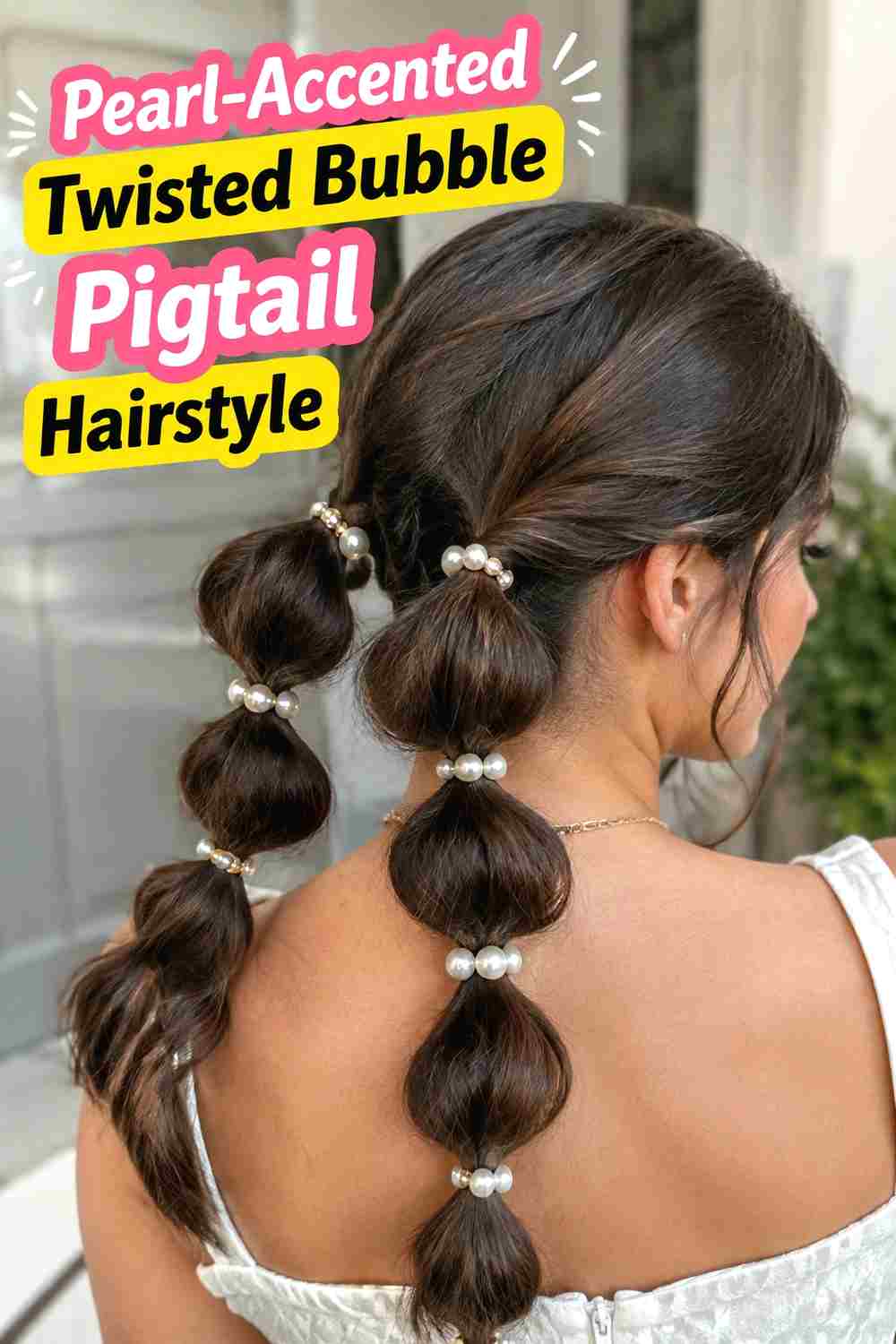 14. Pearl Accented Twisted Bubble Pigtail Hairstyle