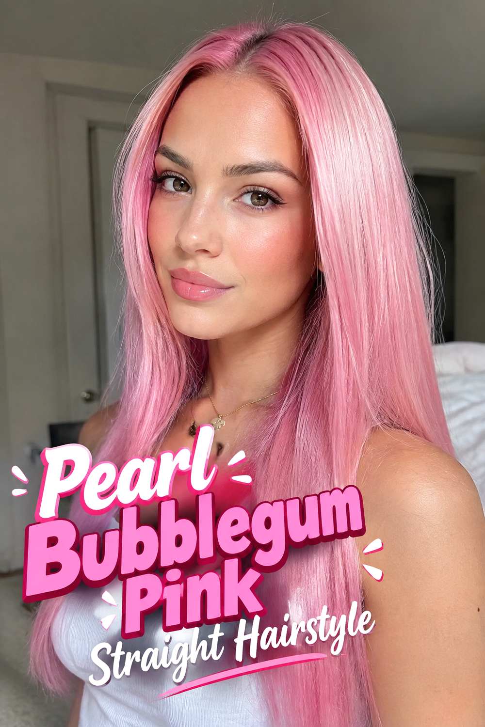 Pearl Bubblegum Pink Straight Hairstyle