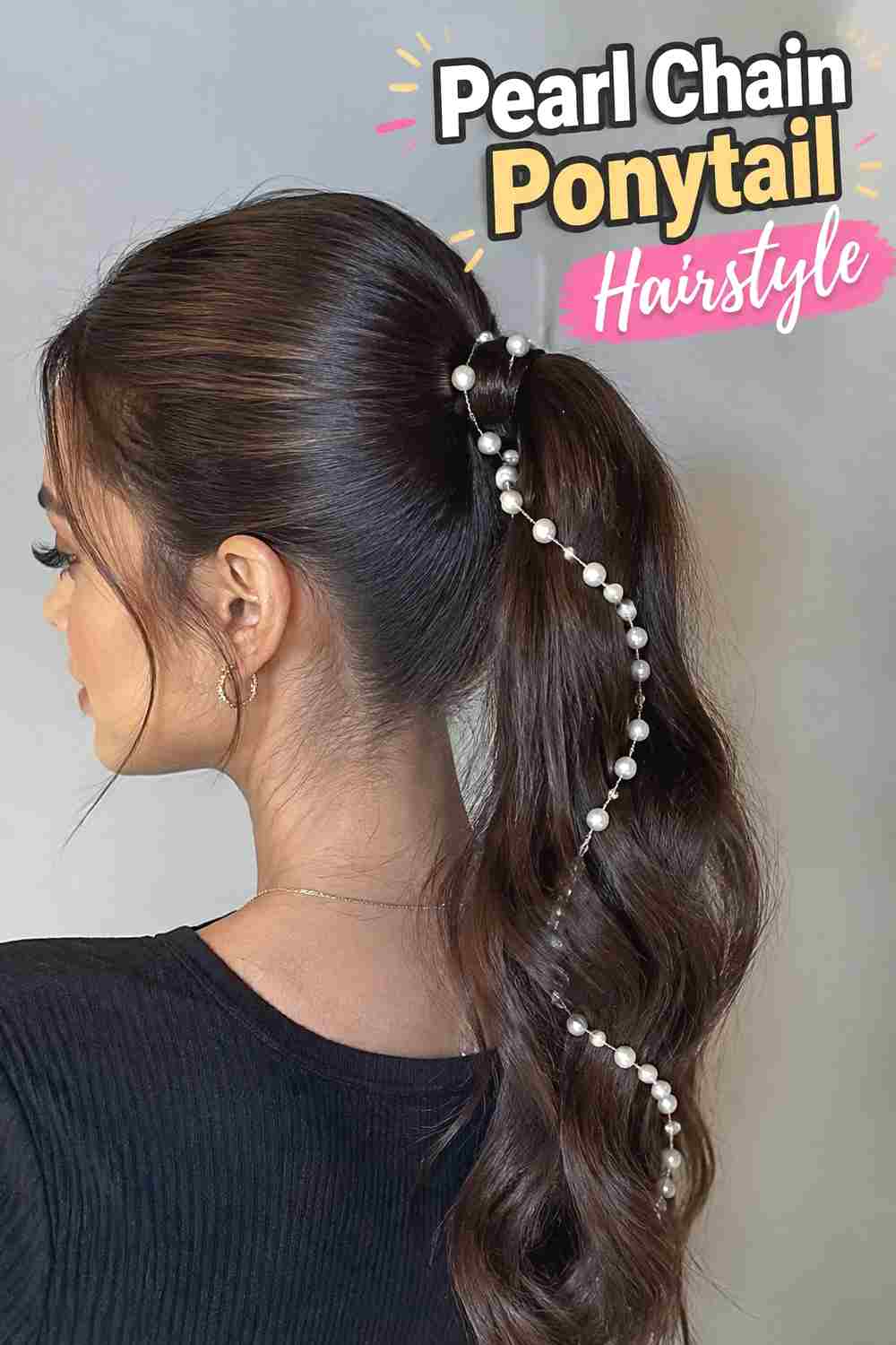 3. Pearl Chain Ponytail Hairstyle