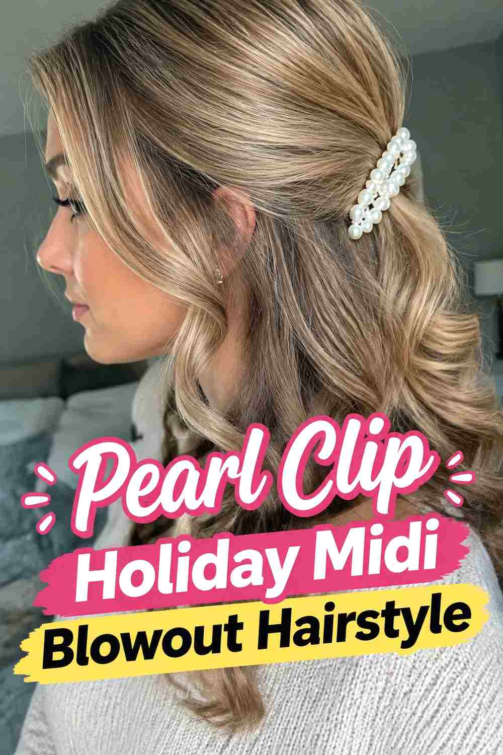 11. Pearl Clip Holiday Midi Blowout Hairstyle