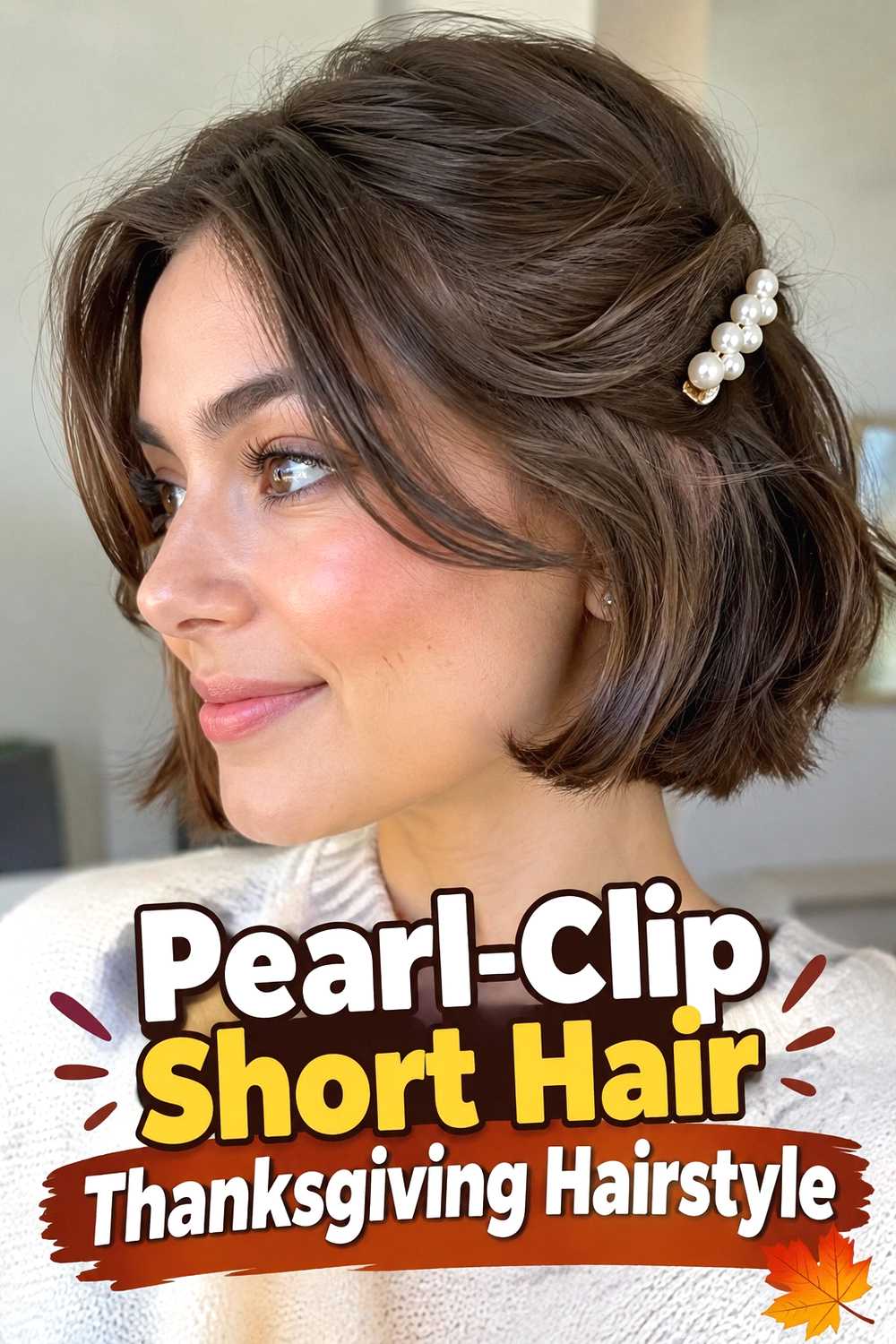 12. Pearl Clip Short Hair Thanksgiving Hairstyle