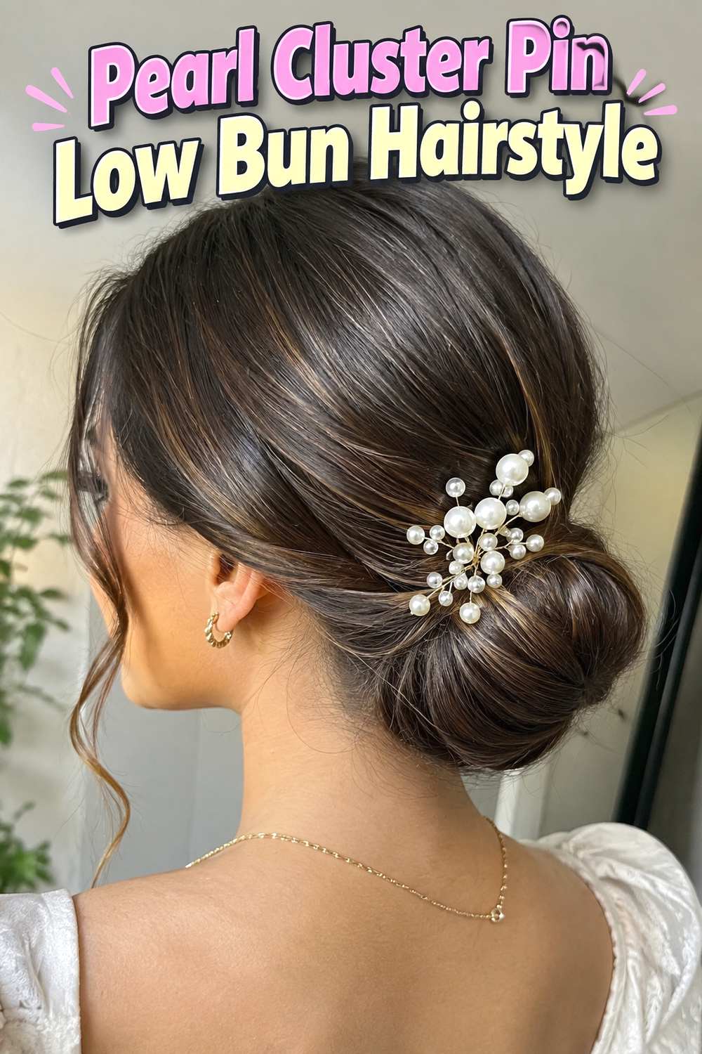Pearl Cluster Pin Low Bun Hairstyle