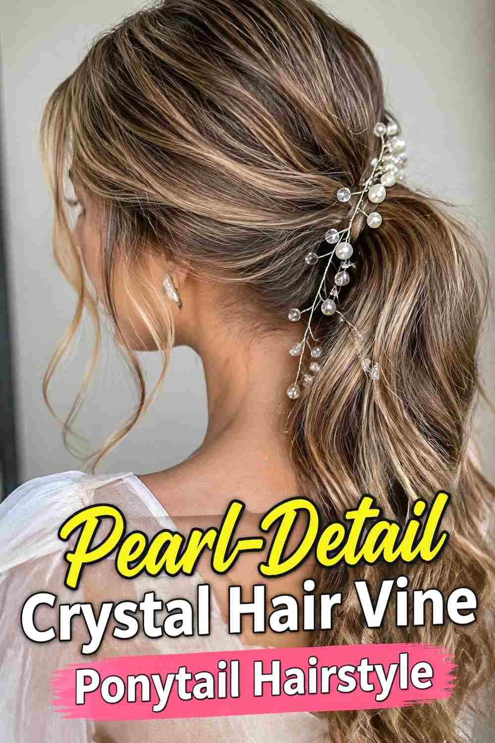 10. Pearl Detail Crystal Hair Vine Ponytail Hairstyle