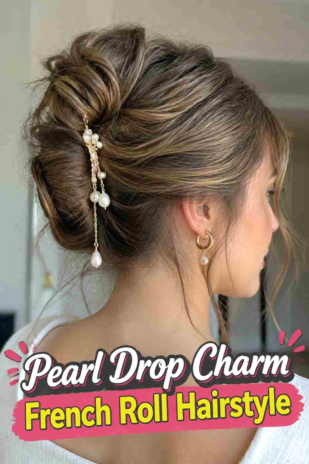 17. Pearl Drop Charm French Roll Hairstyle
