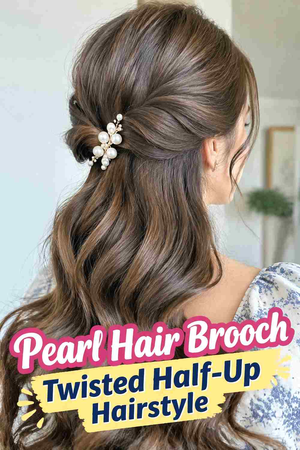 2. Pearl Hair Brooch Twisted Half Up Hairstyle