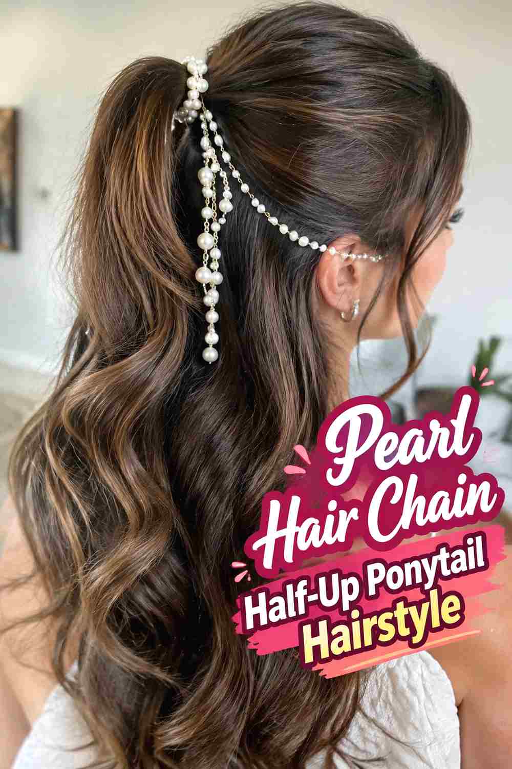 18. Pearl Hair Chain Half Up Ponytail Hairstyle