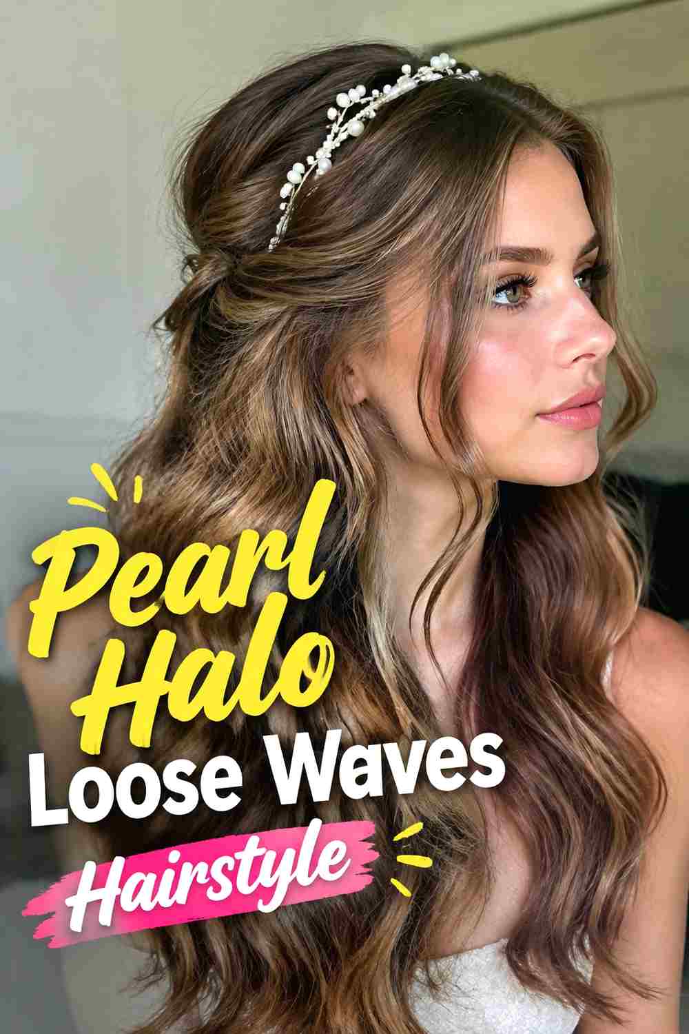 5. Pearl Halo Loose Waves Hairstyle