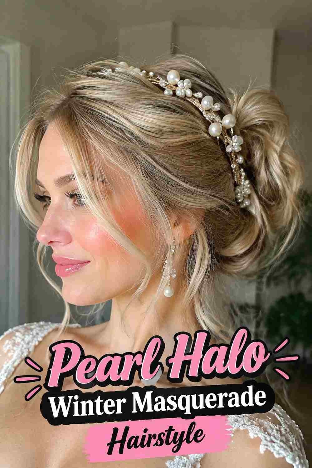 5. Pearl Halo Winter Masquerade Hairstyle